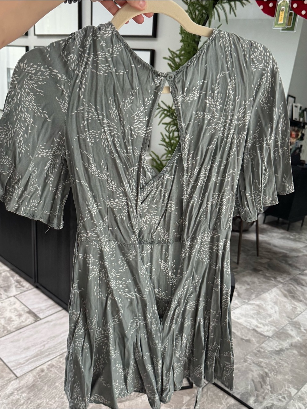 Princess Polly Sage Green Printed Flutter Dress Top